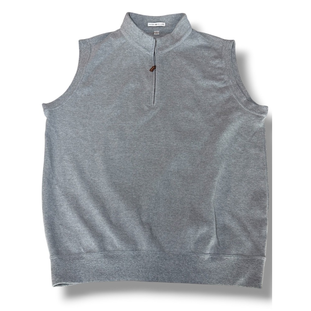 Peter Millar Quarter Zip Vest Mens Large Gray Cotton Pullover Golf Layering